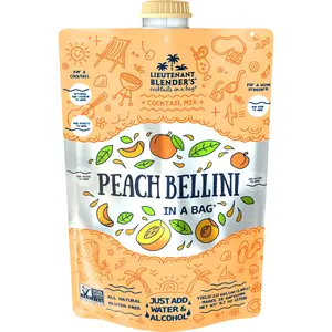 Lt. Blender's Peach Bellini in a Bag Cocktail Mocktail Slushie Mix - Real Fruit Non-GMO Dairy Gluten Free Mix for 16 4oz Servings (Pack of 1)