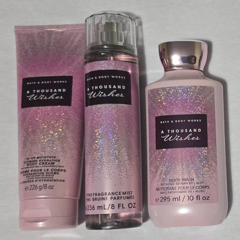A Thousand Wishes Body Care Set. Shower Gel 10 Fl Oz, Fine Fragrance Mist 8 Fl Oz and Body Cream 8 Fl Oz
