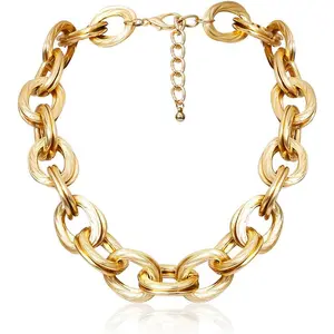 Chunky Choker Necklace Gold Cuban Link Chain Double O Link Necklaces Punk Hip-hop Jewelry for Women