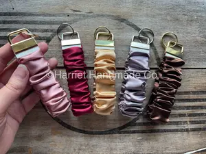 Handmade Silky Satin Scrunchie Wristlet Keychain | wrist lanyard key fob custom customizable small gift ideas fabric stretchy keyfob silk charmeuse