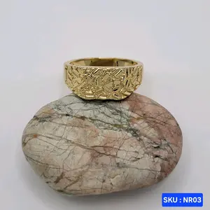 Elegant Men Nugget Ring Laminated Gold Finish Sizes 7 to 11, 10mm Top 4mm Bottom for Any Occasion      SKU: NR03