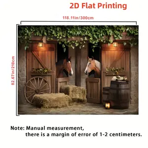 Texas Western Cowboy Farm Scene Polyester Flag, Country Barn Door Decoration Background, Horse Haystacks Lantern 2D Wall Banner for Home Room Party Decor