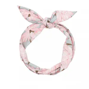 JuneStudioDesign Extra Long Wide Wired Cotton Pattern Headband|Tie Knot|Twisted|Fabric|Dolly Bow|Turban|Hair Bun|Ponytail Scarf|Braid Scarf|Hair Wrap|Vintage|Art Retro| Lotus