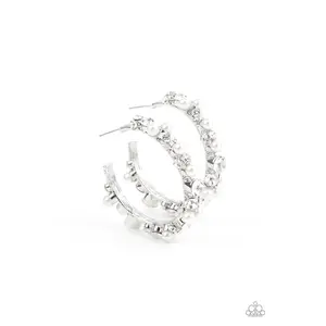 Elegant Silver-Tone Rhinestone Hoop Earrings - Bubbly Array of Rhinestones for Effervescent Look, Socialite-Style Encrusted Costume Jewelry with Standard Post, 1.5" Diameter