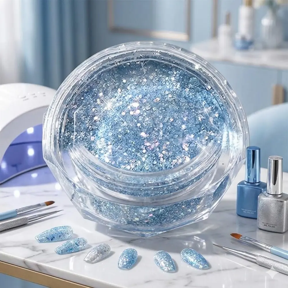 Holographic Glitter & Glass Micro-Diamond Nail Art Kit: Fine-Ground Glitter, Quick-Dry, Anti-Dust Cap Prevents Clumping, Easy to Use, Separate Colors for No Contamination, Leak-Proof Bottles with Smooth Safe Edges. Universal Nail Decorations.