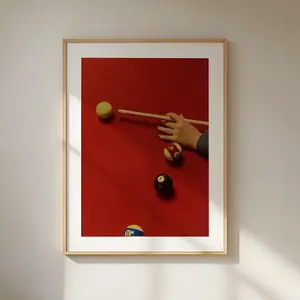 Vintage Pool Table Poster, Billiard Game Art, Sports Room Decor, Red Felt Billiards Print, Cue Stick and Balls Wall Art for Game Room