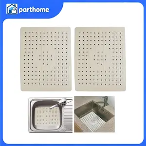 2Pcs Non-Slip Rubber Kitchen Sink Mats with Holes, 12x10in Drain Pad Protectors and Food Drainers