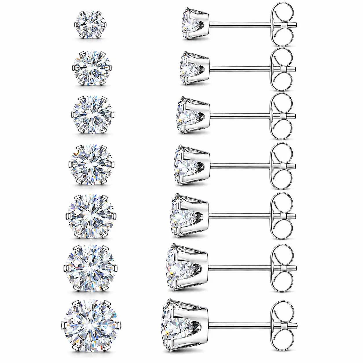7 Pairs Synthetic Moissanite Stud Earrings Set for Women Men,Hypoallergenic Stainless Steel Earrings,Sparkling Moissanite CZ Studs,Cartilage Earrings for Sensitive Ears,Flat Back Earrings,Screw Back Earrings,Small Stud Earrings,Minimalist Jewelry