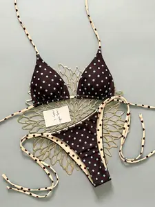 Women's Two-Piece Vintage Polka Dot Swimsuit Bikini Set, High-Waisted Tie-Side Design Swimwear for Beach Pool Cruise Party