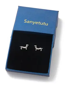 S925 Sterling Silver Cute Sausage Dog Earrings for Women, Hypoallergenic Fashion Simple Style Gift Box Packaging, Pretty Studs