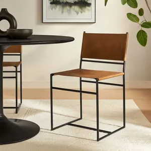 Thatcher Leather and Metal Dining Chair in Tan Thatcher Leather and Metal Dining Chair in Tan