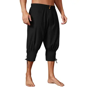 Runcati Mens Pirate Shorts Medieval Renaissance Banded Pants Viking Navigator Halloween Costume