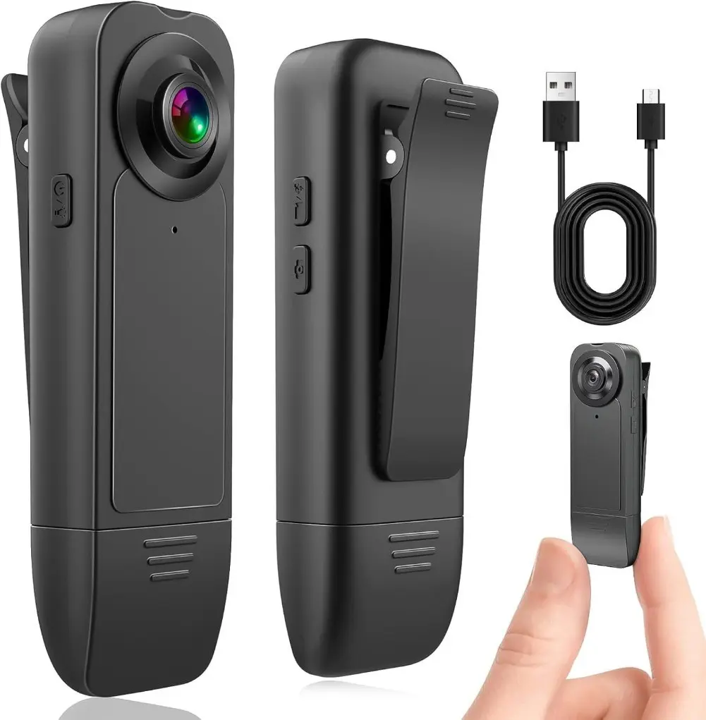 Mini Body Cam Video Camera with Audio & Lens - Wearable Portable LED Light Device, Night Vision Camcorder, Security Video Recording Equipment (SD Card Not Included), Video Camcorders