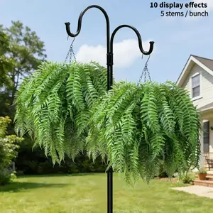 5PCS Artificial Boston Fern Plants UV Resistant Fake Greenery Faux Ferns Realistic Lush Leaves No Fade Evergreen for Outdoor Indoor Hanging Basket Planter Patio Yard Porch Garden Home Office Wedding Wall Balcony Window Farmhouse Decor