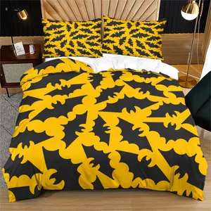 Halloween Bat Print Bedding Set, Includes Duvet Cover & Pillowcases, Soft Kids & Adult Bedroom Decor, 2-3 Piece Set, No Filling Included, Bedroom Bedding Sets