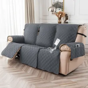 3-Seat Waterproof Recliner Cover, Non-Slip, Washable Sofa Cover with Pockets, Pet-Friendly Adjustable Sleeper Chair Protector