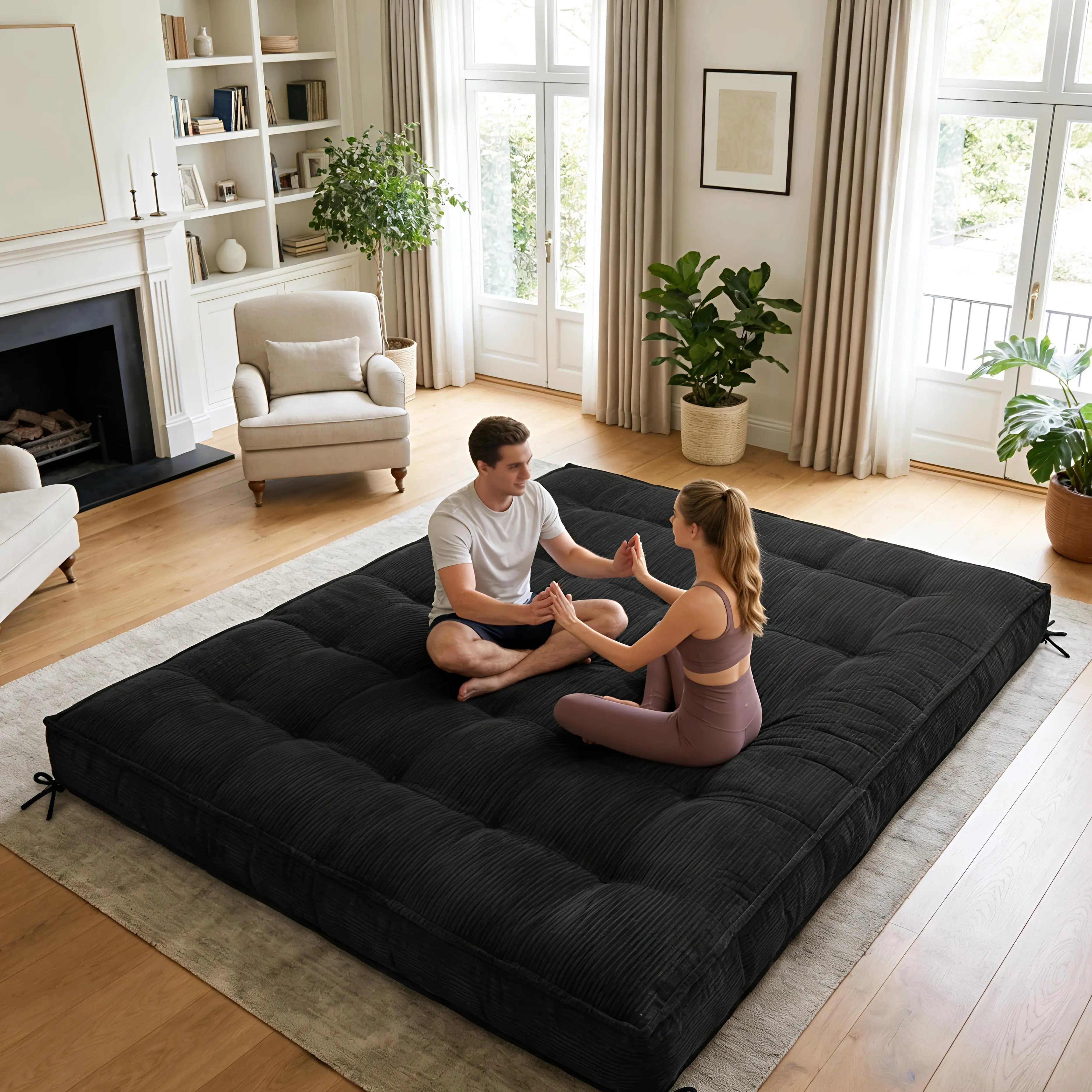 Winzoo 8" Extra Thick Corduroy Futon Mattress - Body-Friendly, Cozy, Filled, Functional Indoor Futon Sets, Shredded Foam Filling, Upholstered Sofa Bed with Straps, Fold-Up Convenience, Breathable Support for Adults, Body-Friendly Futon Sets