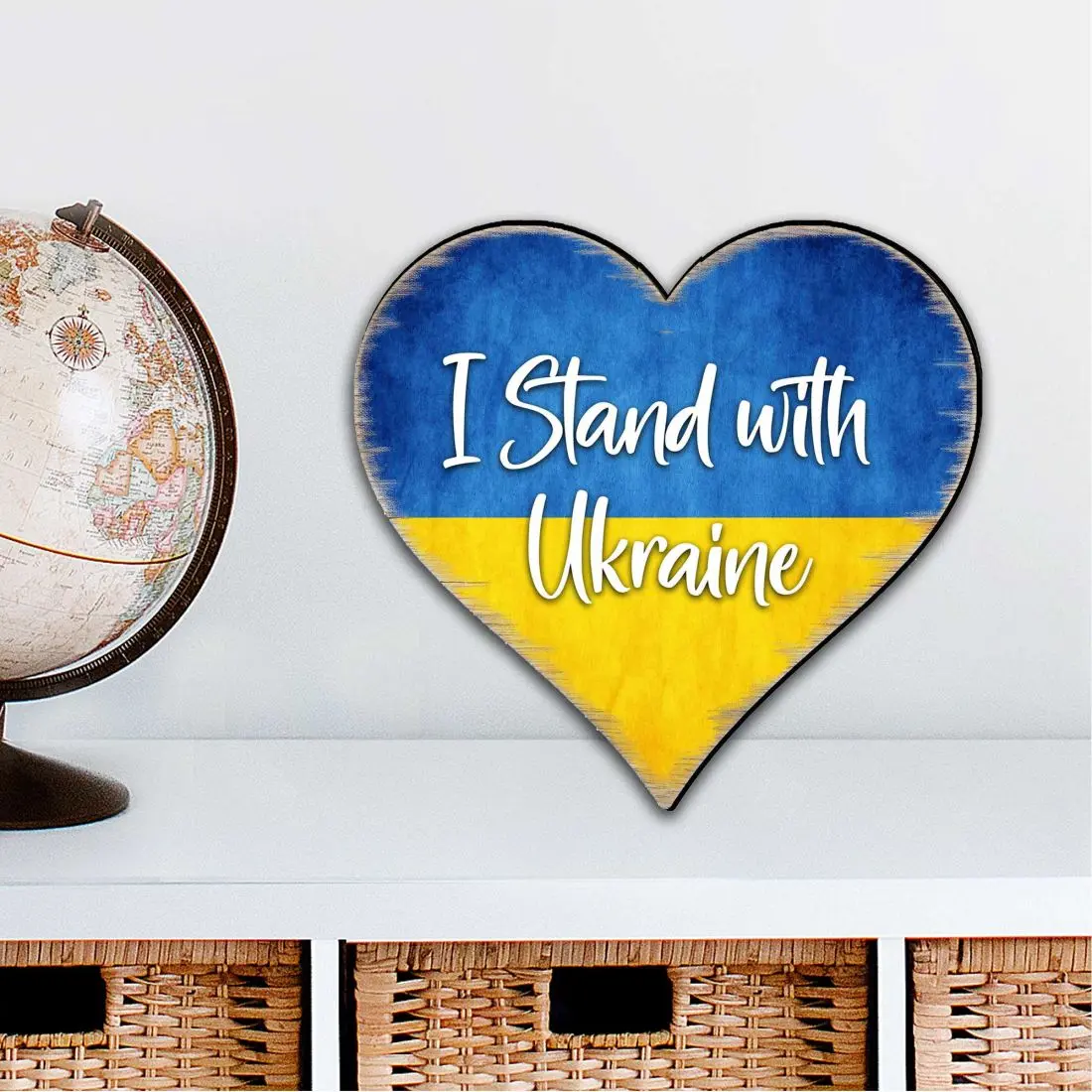 Designocracy 8187121M 12x9 in. Hangable Stand with Ukraine Heart Christmas Decoration - Large Outdoor Ornament for Tree, Wall, Garden
