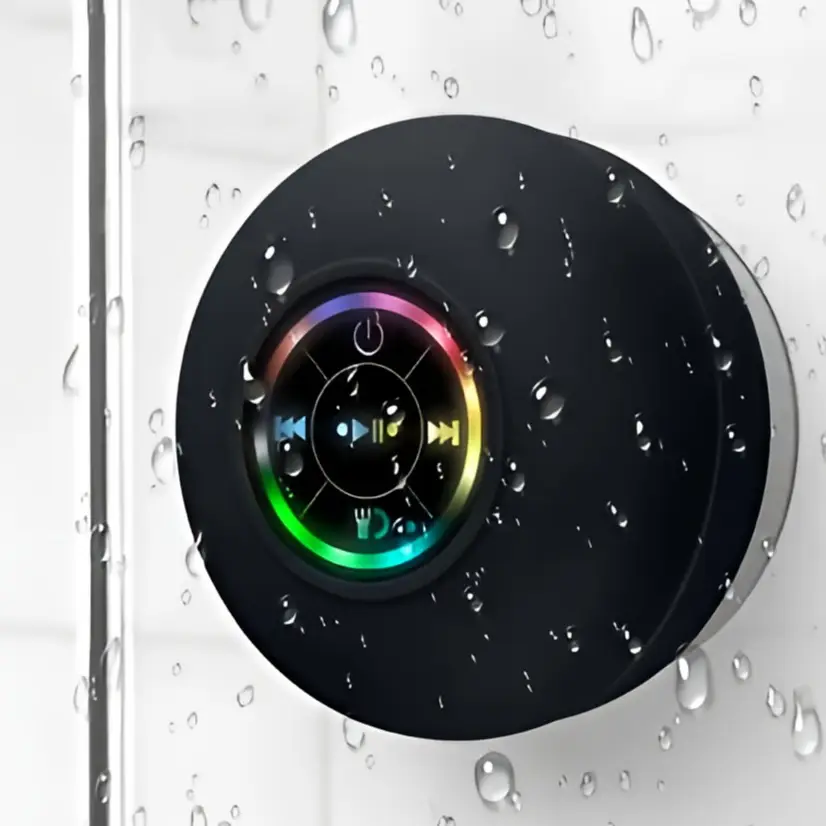 Waterproof Bluetooth Shower Speaker with LED, IPX4 Portable Wireless Hands-Free Mini Water Speaker, USB Rechargeable for Bath Beach Home