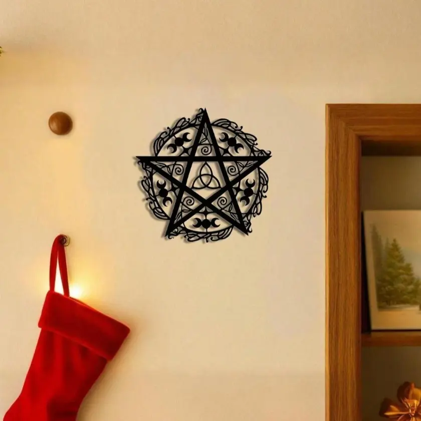 "Pentagram & Triple Moon Iron Wall Art – 1PC Metal Wall Decor, Modern Gothic Star Sculpture for Home & Office, Unique Housewarming Gift for Women, Witchy Room Decor (Perfect for Halloween, Living Room, Bedroom, Bathroom, Kitchen)"