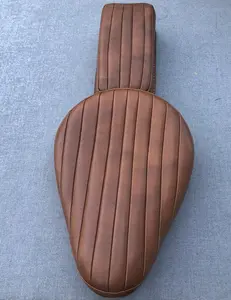 Harley Chopper Bobber Triumph Knucklehead Vintage Bates Style Natural Top Grain Genuine Leather Tuk&Roll Solo Seat with Leather Pillion Pad