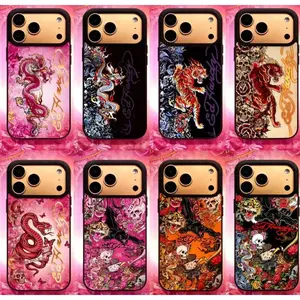 Vintage Skull Leopard Tattoo iPhone Case, Aesthetic Y2K Trendy Tiger Collage Blade Glass Phone Case for iPhone 17/16/15/14/13/12/11 ProMax Plus and Samsung.Stylish, durable, suitable for men and women.Perfect gift for fans and loved ones.