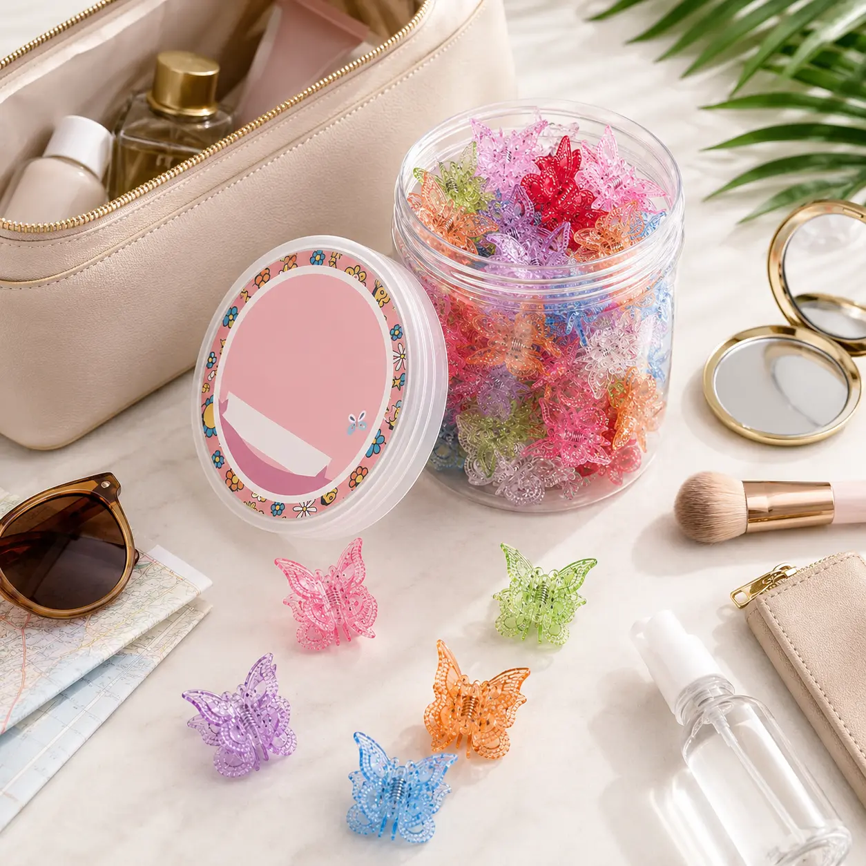 50-Pack Glitter Butterfly Hair Claw Clips, Mini Y2K Sparkly Hair Accessories in 10 Colors for Women, Parties, Festivals, and Everyday Styling
