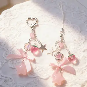 Fashion Keychain Flower Star Love Bow, Strawberry Pendant Acrylic Key Chain, Cute Student Women Bag Backpack Keychain, Perfect Gift