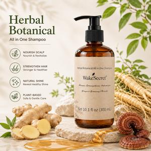 WakeSecret Ginger&Ginseng Herbal Shampoo Anti-Hair Loss & Root Strengthening Weightless Volumizing & Oil Control For All Hair Types & Thinning Hair 10.1 fl oz