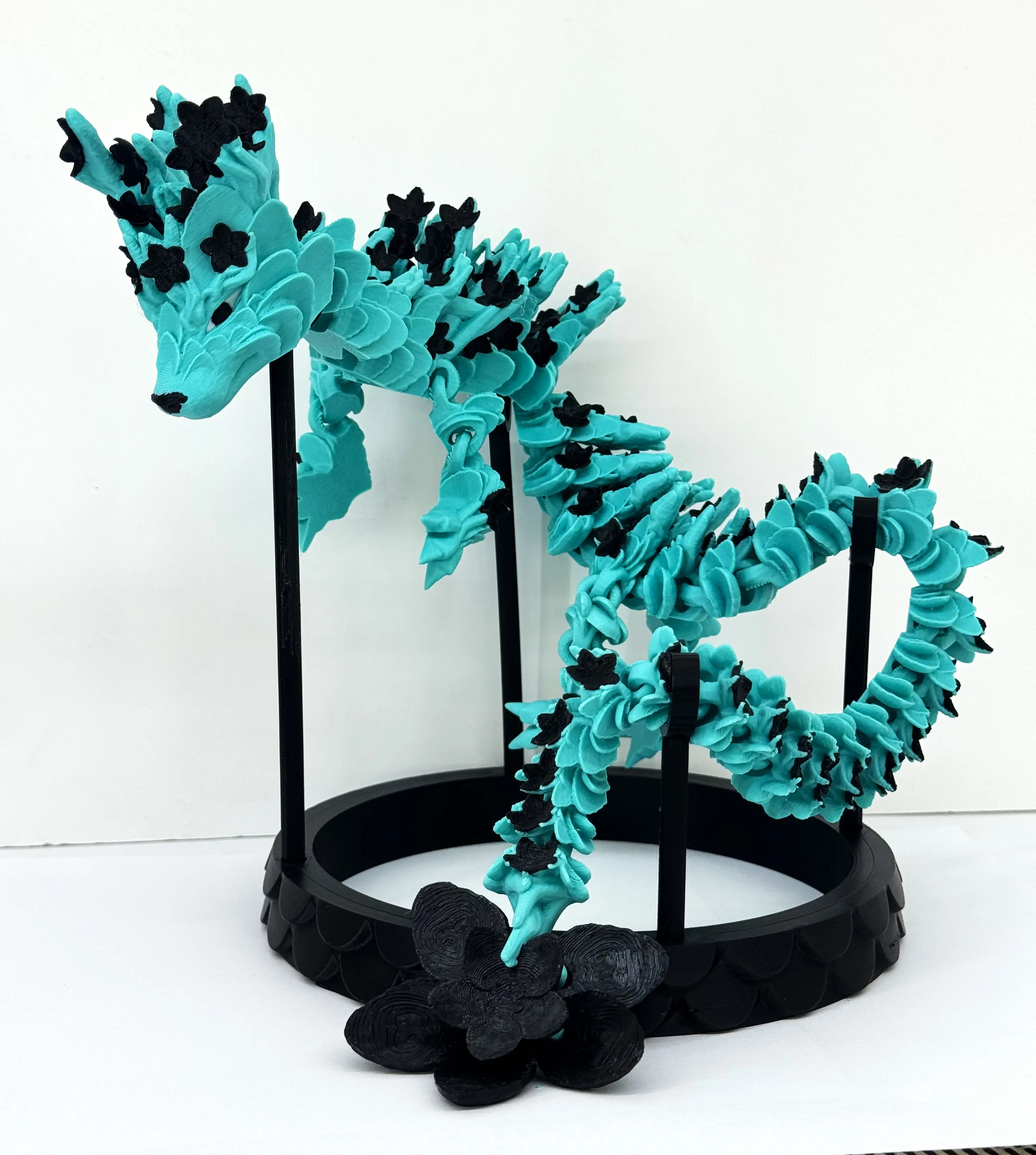 24" Articulated Cherry Blossom Dragon with Stand, 3D Printed Dragon Fidget ADHD Autism Toy Magical Nature Ornaments