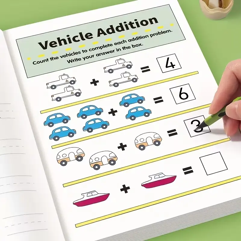 64 Pages Mental Math Workbook Set, Addition Problems & Subtraction Up to 10, Suitable for 3-6 Years Old, Fun Interactive Learning Activities for Classroom & Home, Math Skills, Vehicles, Learning Materials, Preschool Books, Study Supplies
