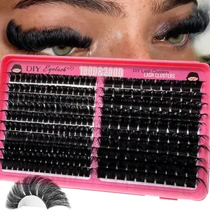 Fluffiest Lash Clusters 100D+200D/80D+00D Fluffiest Lash Clusters  Mega Thick Lashes Clusters 8-16mm Wispy Individual Thick Volume Lashes Cluster Eyelash Extensions DIY Lash Extension at Home