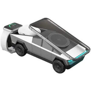 2026 Upgraded 3 in 1 Charging Station Cybertruck | 2025 Upgraded Multi Magnetic Travel Wireless Charger Stand |   Compatible with iPhone 16/15/14/13/12 | Airpods | iWatch (Silver)