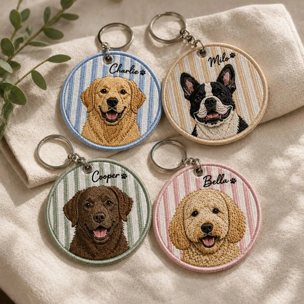 Custom Embroidered Pet Keychain, Personalized Dog Portrait Keyring, Dog Mom Gift, Pet Loss Memorial Gift, Custom Cat Key Chain, Bag Charm
