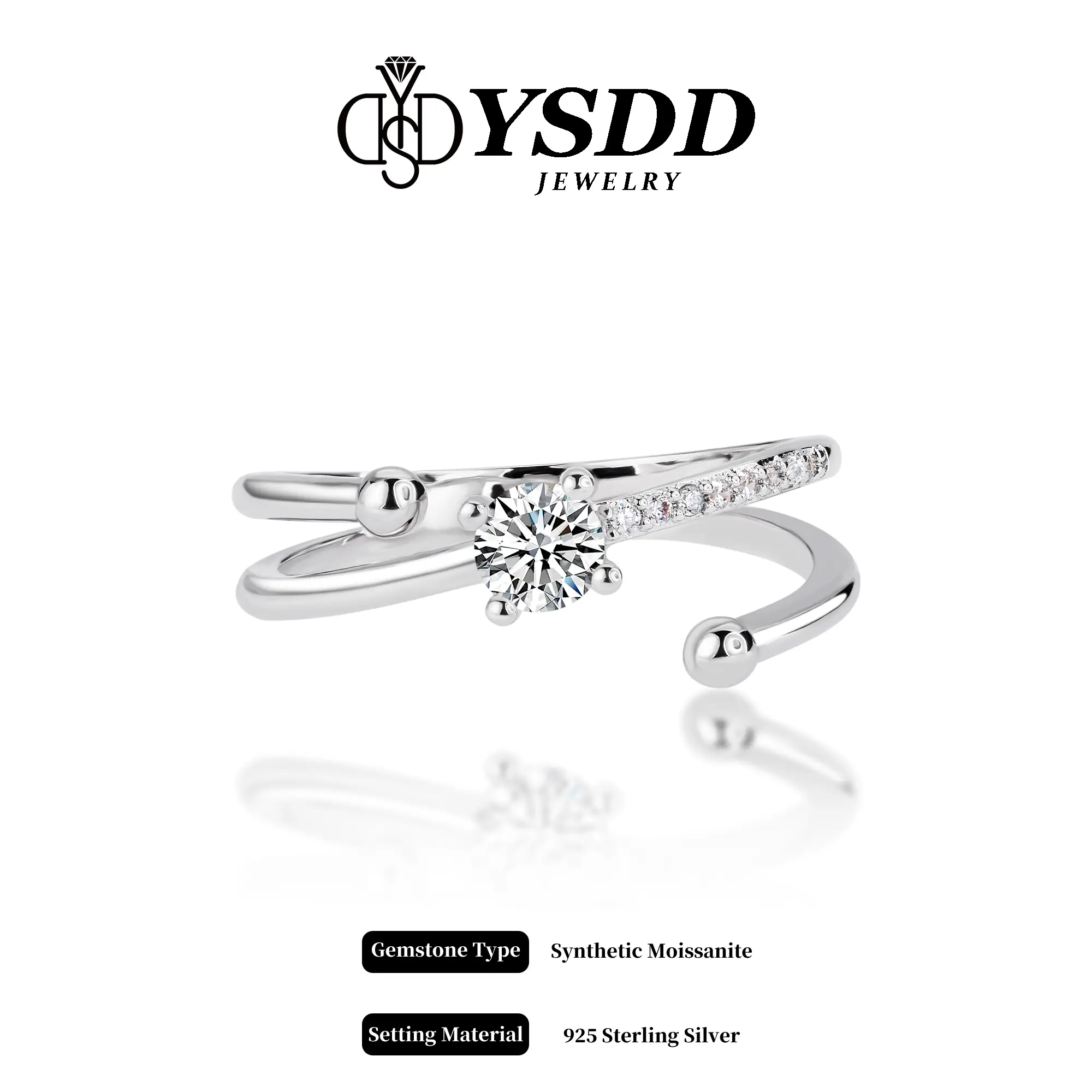 【#273】Bypass Synthetic Moissanite Ring in 925 Sterling Silver 0.3Carat