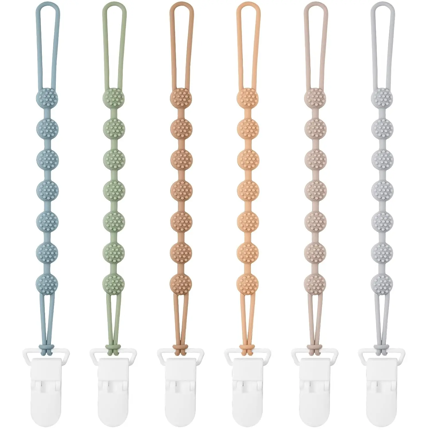 Baby Pacifier Clip, 6 Pack Silicone Pacifier Holder with One Piece Design  Baby Boy and Girl, BPA Free Soft Flexible Paci Binky Clips