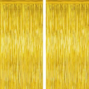 2-Pack Gold Tinsel Backdrop Metallic Fringe Curtain for Birthday, Graduation & Party Decor