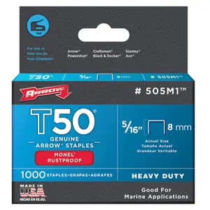 212 MAIN Monel Metal Staples, 505M1 Model, .31 in. Rustproof for Marine Use, T50 Series Compatible, Pack of 1000