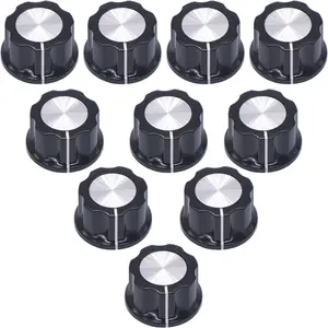 10pcs Silver Tone Top Potentiometer Knobs for 6.4mm / 0.25" Shaft Hole - Volume Control Rotary Switch Knob, Top Diameter: 23mm, Black A03-6.4mm