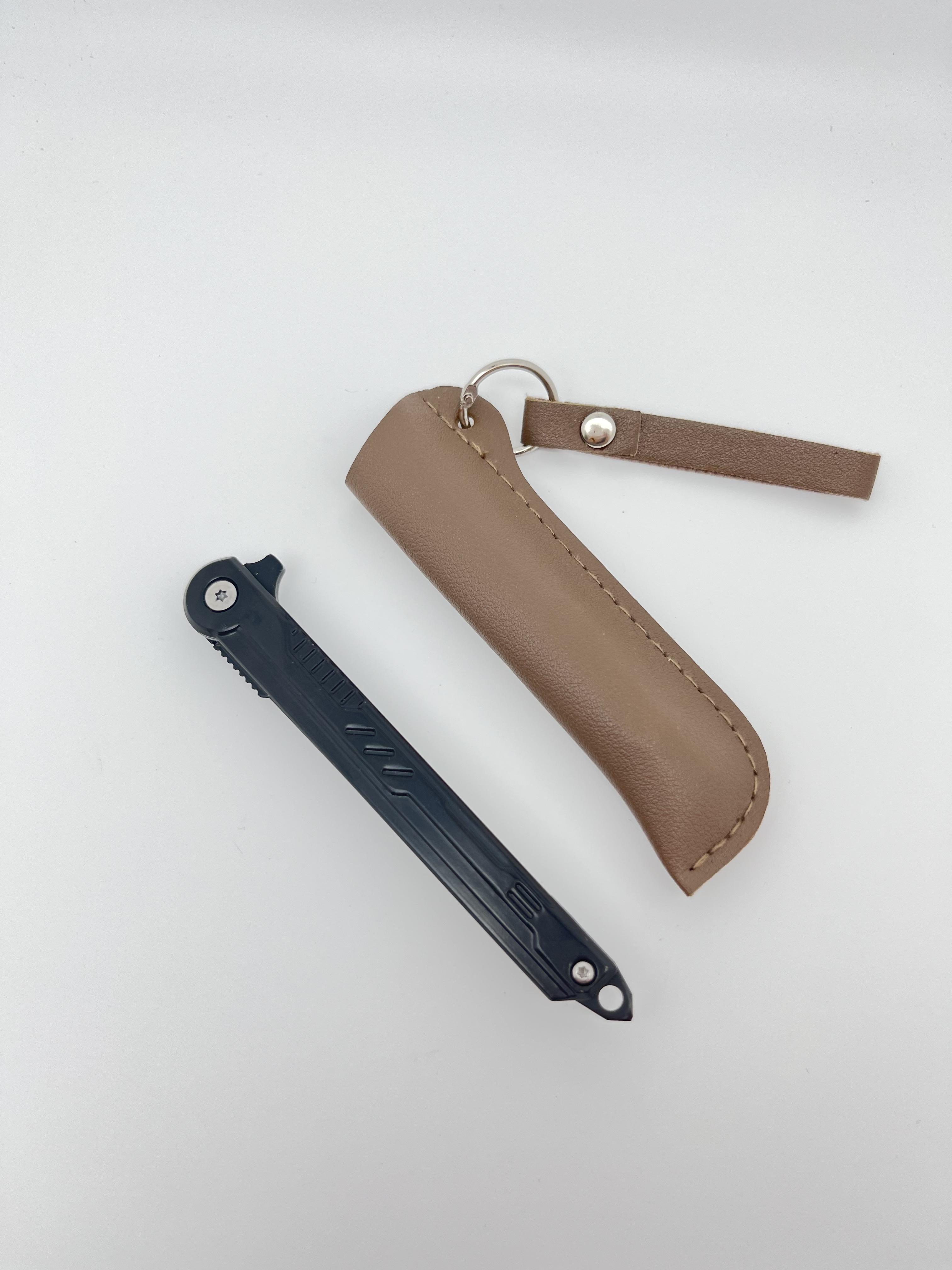 Slim folding knife with leather sheath, EDC tool, outdoor knife, suitable for camping, kitchen, peeling
