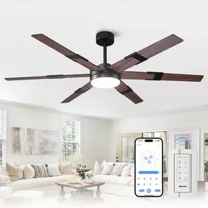Vaczon 60 Inch Industrial Double-sided Blades LED Ceiling Fan with APP & Remote Control GA059-VZA01A122 Matte Black & Wood Grain 3000K-6500K Dimmable 3231 CFM