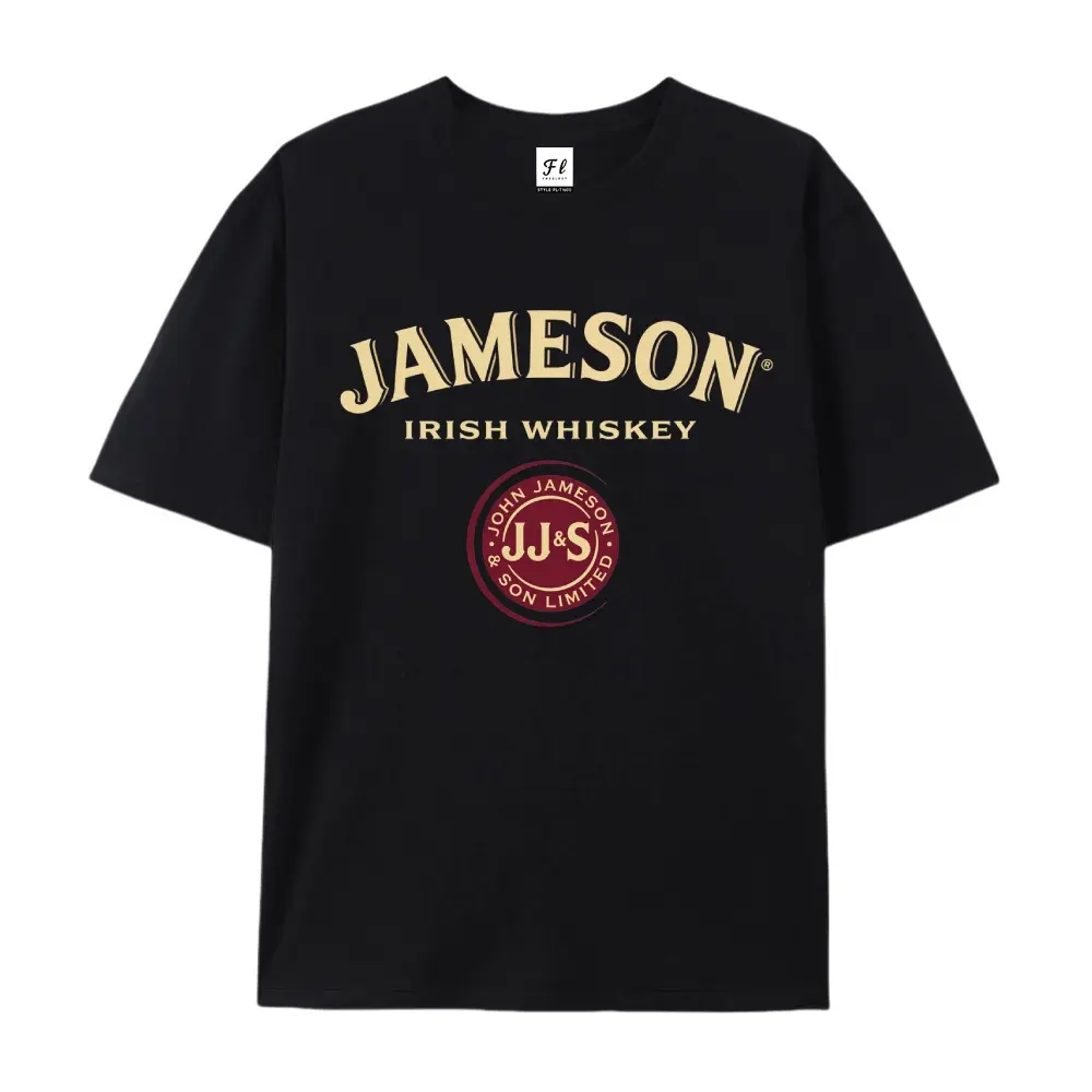 Menswear Short-Sleeve Cotton T-Shirt - Vintage Irish Whiskey Culture Graphic, Retro Liquor Style, Breathable Fabric, Crewneck, St. Patrick's Day Gift for Men, White Casual Streetwear Top Shortsleeve