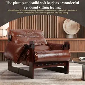 Faux Leather Accent Armchair, Mid-Century Modern Accent Chair, Thickened Cushion Single Sofa Chair, Lounge Chair for Bedroom Living Room, Brown