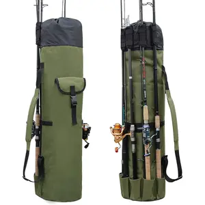 Fishing Pole Bag with Rod Holder Canvas Carrier Bag Fishing Rod Reel Organizer Bag Foldable Fishing Tackle Storage Bag Travel Case Fishing Gifts for Men