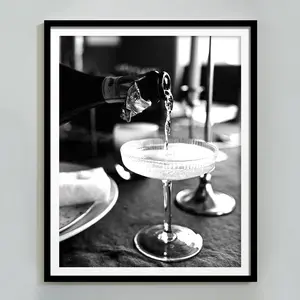 Champagne Poster, Black And White, Bar Cart Print, Cocktail Wall Art, Vintage Bar Decor, Champagne Print, UNFRAMED