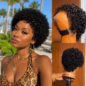 [4C Curly Edges Hairline] QTHAIR Short Curly Pixie Cut Wigs for Women Human Hair Wig 8 Inch 13x4 Lace Front Pixie Wig Human Hair Pixie Cut Wig180 Density #DealsforYouDays summerwins