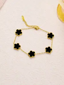 Titanium Steel Lucky Clover Five-Leaf Flower Bracelet, Flower Design Bracelet, Simple Fashion Versatile Luxurious High-Quality Dual-Sided Pearl Hand Jewelry