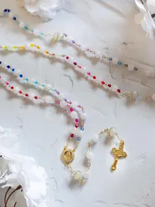 God's Rainbow Convenant Rosary | 18K Gold Filled Rainbow Rosary: White Jade Catholic Beads