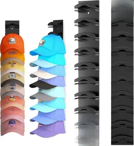 Hat Organizer for Baseball Caps 2Pack, Hat Rack for Wall with Strong Adhesive Hold up to 20 Hats, Hat Hanger Holder Display for Door Closet, Cap Organizer Storage Multilayer Two Mounting Option(Black)