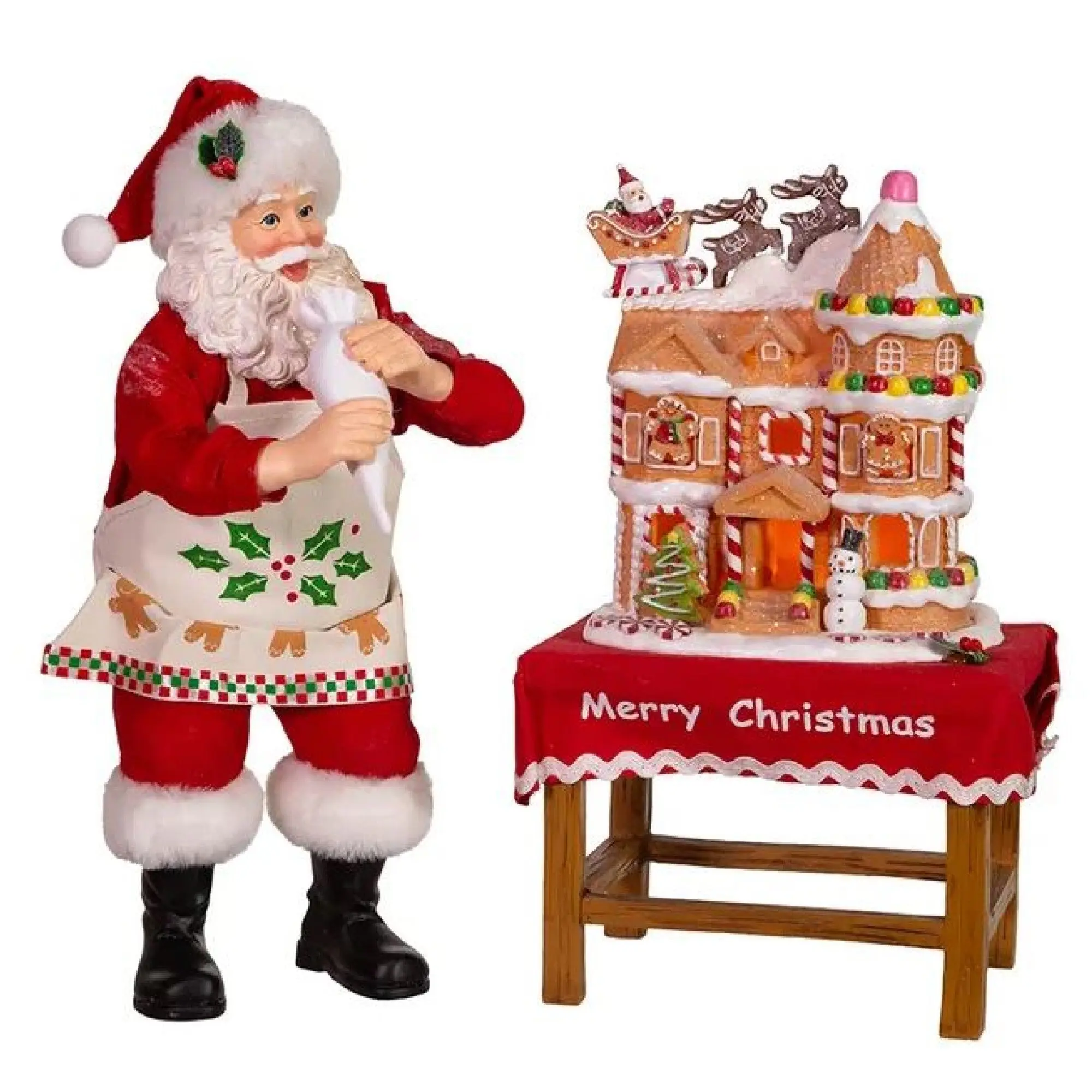 Kurt Adler Fabriche Battery-Operated Santa with Gingerbread House, 10.5"